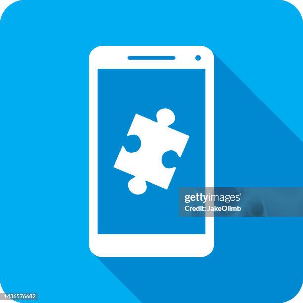 puzzle piece smartphone icon silhouette - interlocking puzzle pieces stock illustrations