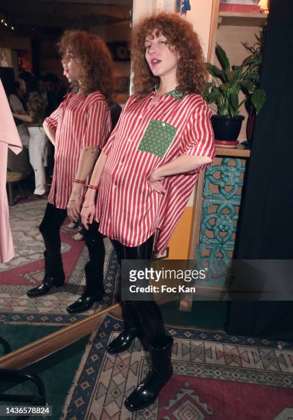 Marie-Clotilde Ramos-Ibanez wearing a stylist Natacha Lejeune's shirt for "Appareil" attends "Appareil Introducing Collection Music Guests" at Hotel...