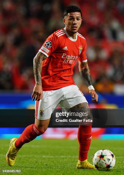 Enzo Fernandez of SL Benfica in action during the Group H - UEFA Champions League match between SL Benfica and Juventus at Estadio da Luz on October...