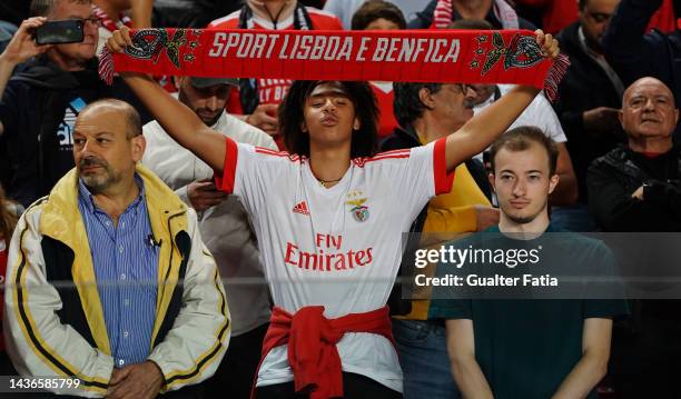 Benfica supporters in action before the start of the Group H - UEFA Champions League match between SL Benfica and Juventus at Estadio da Luz on...