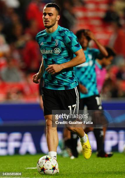 Filip Kostic of Juventus in action during the warm up before the start of the Group H - UEFA Champions League match between SL Benfica and Juventus...