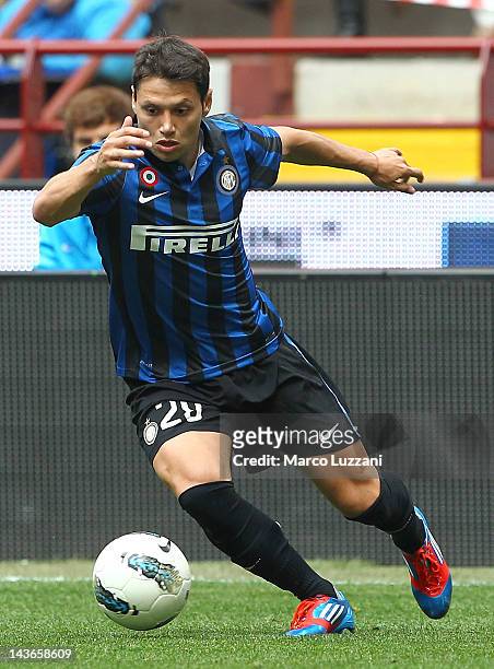 Mauro Zarate of FC Internazionale Milano in action during the Serie A match between FC Internazionale Milano and AC Cesena at Stadio Giuseppe Meazza...