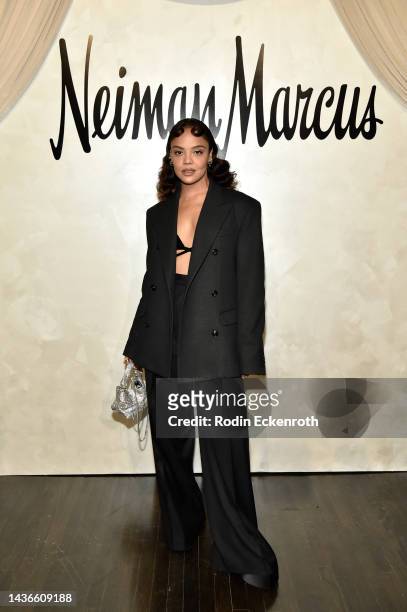Tessa Thompson attends the Neiman Marcus debut of their 2022 holiday campaign and unveiling of fantasy gifts at Hollywood Athletic Club on October...