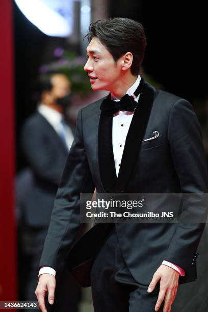 Kim Young-kwang arrives at the opening ceremony of the 27th Busan International Film Festival at Busan Cinema Center on October 05, 2022 in Busan,...