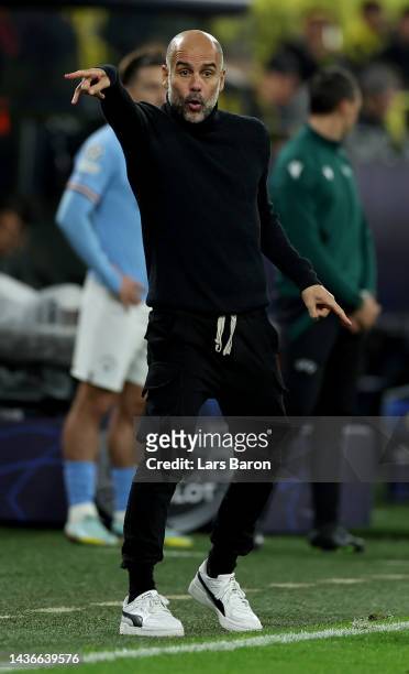 Head coach Pep Guardiola of Manchester reacts during the UEFA Champions League group G match between Borussia Dortmund and Manchester City at Signal...