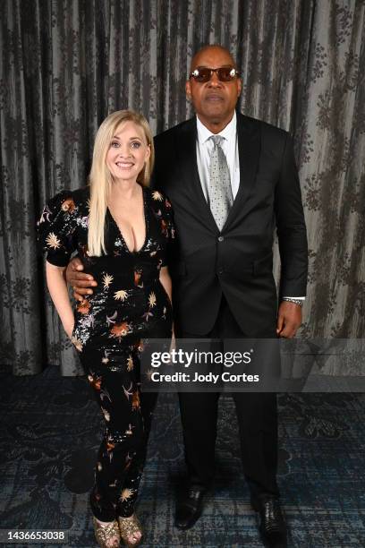 Barbara Crampton and Ken Foree poses for a portrait at the 50th anniversary of the Saturn Awards at The Marriott Burbank Convention Center on October...