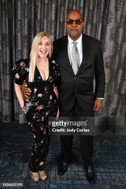 Barbara Crampton and Ken Foree poses for a portrait at the 50th anniversary of the Saturn Awards at The Marriott Burbank Convention Center on October...