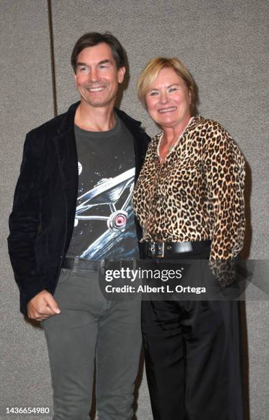 Jerry O'Connell and Denise Crosby attend the 50th anniversary of The Saturn Awards at The Marriott Burbank Convention Center on October 25, 2022 in...