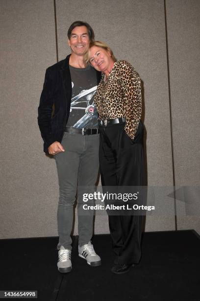 Jerry O'Connell and Denise Crosby attend the 50th anniversary of The Saturn Awards at The Marriott Burbank Convention Center on October 25, 2022 in...