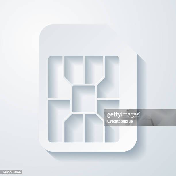 micro sim card. icon with paper cut effect on blank background - computer chip close up stock illustrations