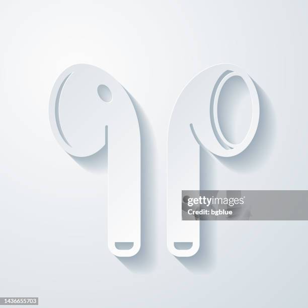wireless earphones. icon with paper cut effect on blank background - wireless headphones white background stock illustrations