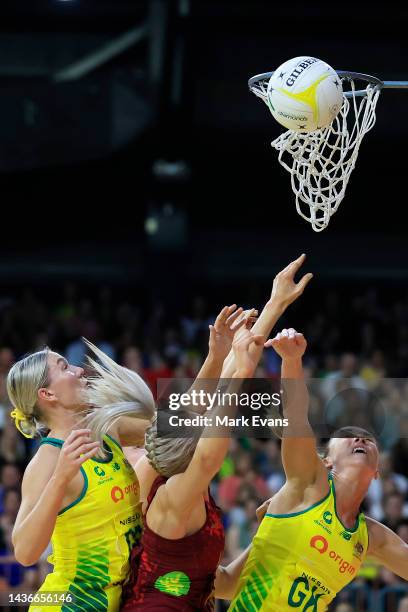 Helen Housby of England shoots the ball during game one of the International Test series between the Australia Diamonds and England Roses at...