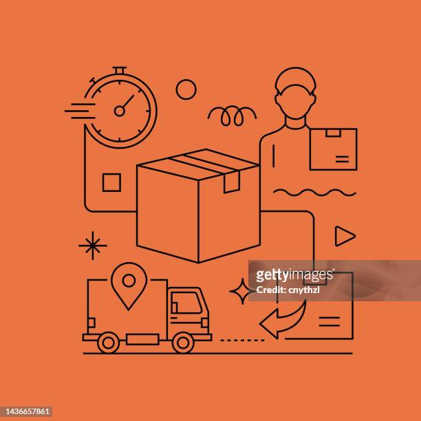 delivery and logistics related vector banner design concept, modern line style with icons - supply chain management stock illustrations