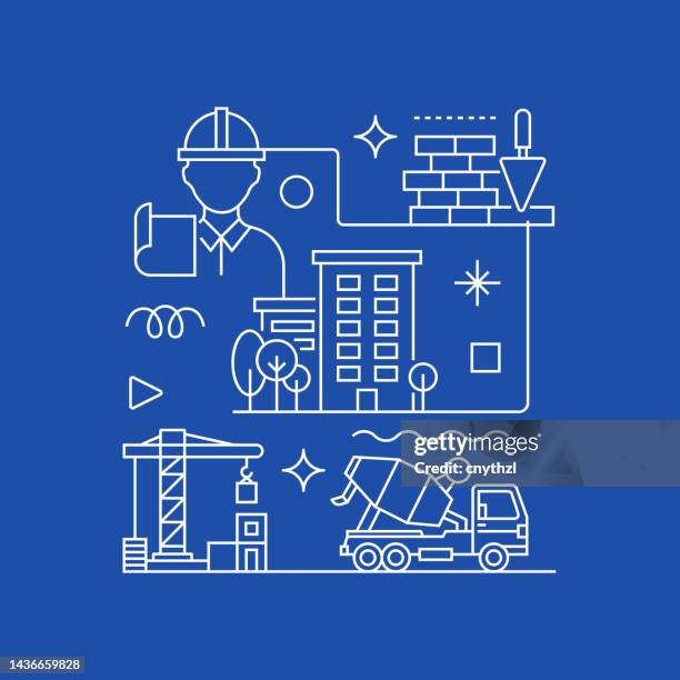 construction and buildings related vector banner design concept, modern line style with icons - traffic cone vector icon stock illustrations