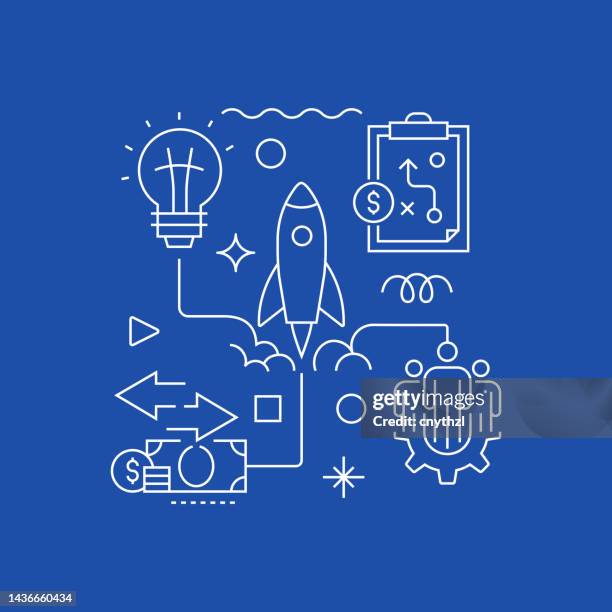 ilustrações de stock, clip art, desenhos animados e ícones de start up related vector banner design concept, modern line style with icons - entrepeneur