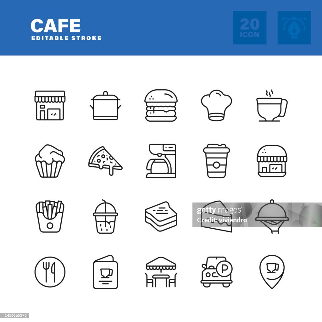 Cafe Line Icon Set. Editable Stroke. Pixel Perfect.
