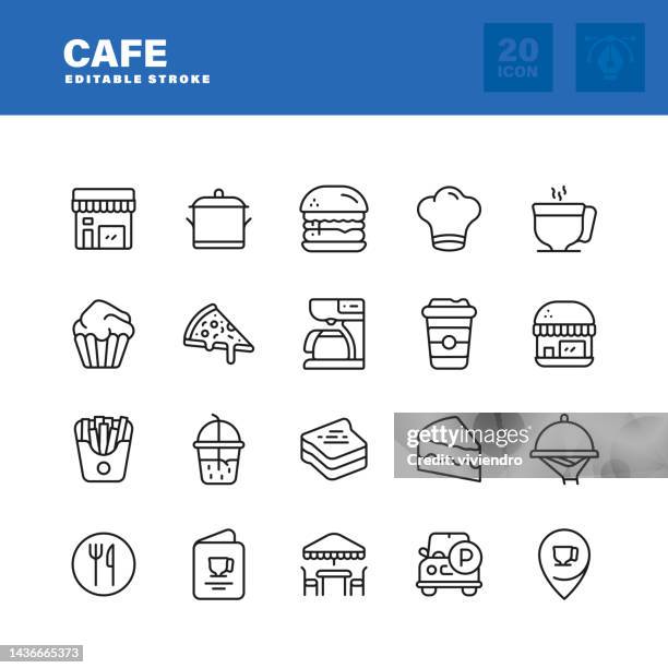 cafe line icon set. editable stroke. pixel perfect. - table breakfast background stock illustrations