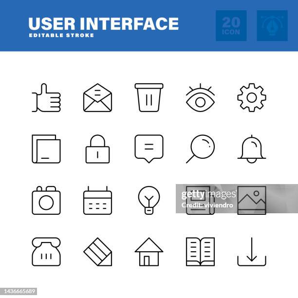 user interface line icon set. editable stroke. pixel perfect. - futuristic digital interface display stock illustrations