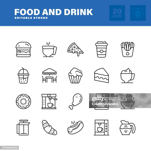 stockillustraties, clipart, cartoons en iconen met food and drink line icon set. editable stroke. pixel perfect. - salad bar