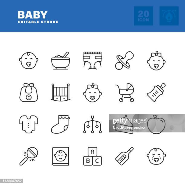 baby line icon set. editable stroke. pixel perfect. - baby boy symbols stock illustrations