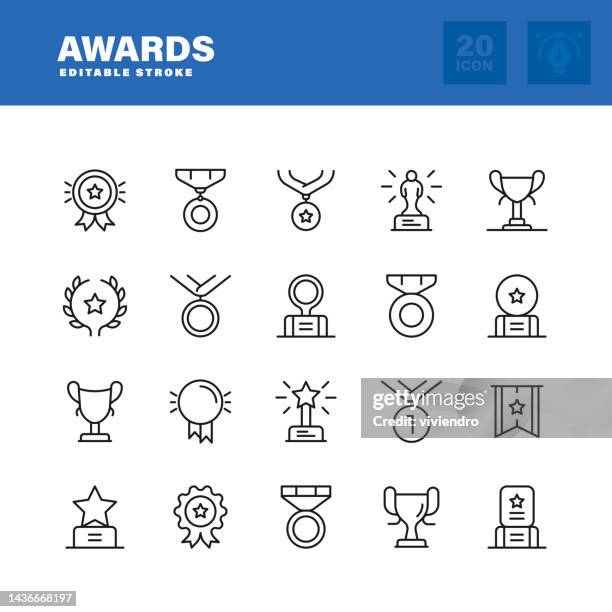 awards line icon set. editable stroke. pixel perfect. - awards nomination stock illustrations