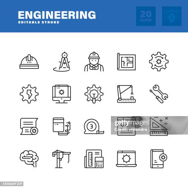 engineering line icon set. editable stroke. pixel perfect. - office safety stock illustrations