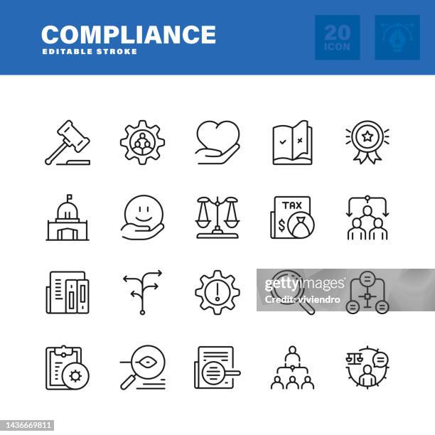 stockillustraties, clipart, cartoons en iconen met compliance line icon set. editable stroke. pixel perfect. - regels