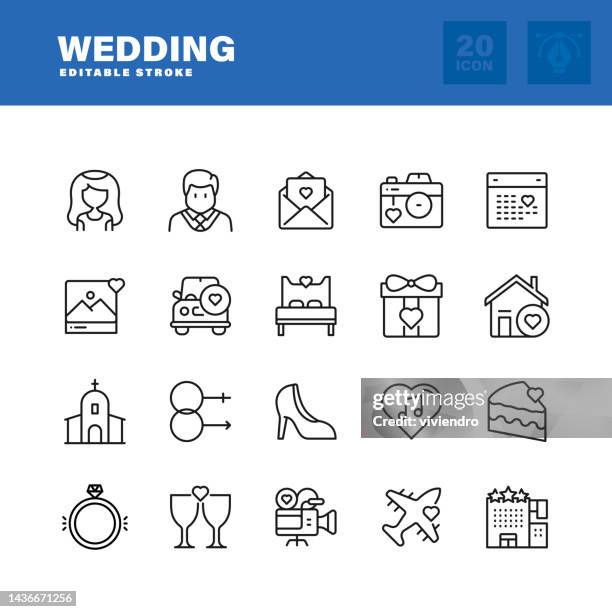 wedding line icon set. editable stroke. pixel perfect. - spring wedding proposal stock illustrations