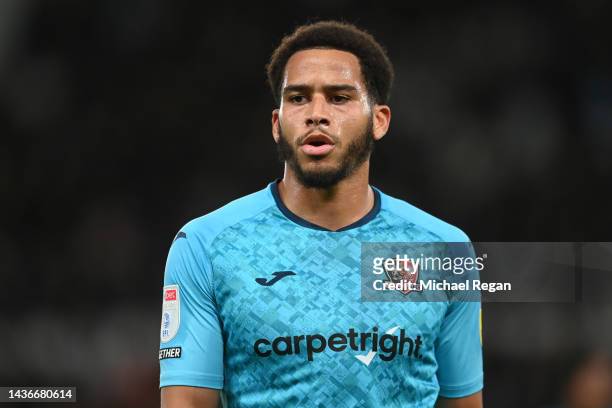 Sam Nombe of Exeter in action during the Sky Bet League One between Derby County and Exeter City at Pride Park Stadium on October 25, 2022 in Derby,...