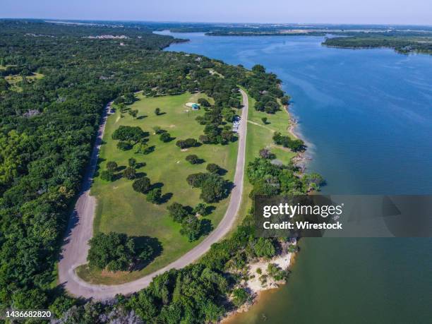 Beautiful aerial view of nature on the shore of Lake Waco in Texas