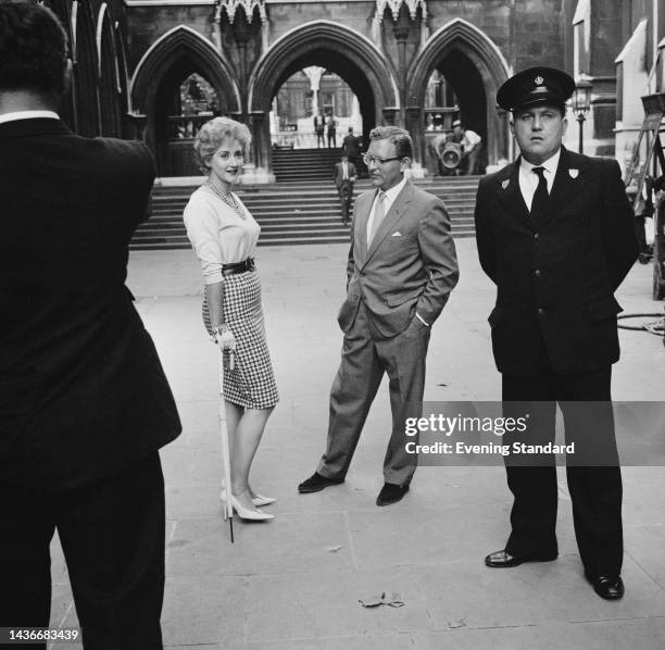 British actress Liz Fraser , British film director Ralph Thomas , and British actor Terry Scott filming a scene for 'A Pair of Briefs' at the Royal...