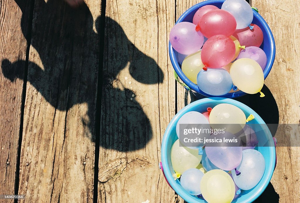 Buckets of water balloons