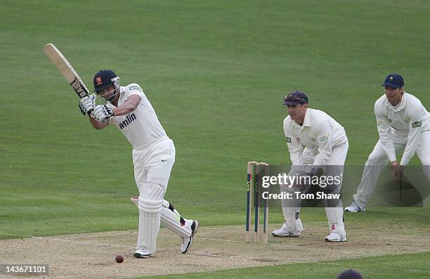 Alviro Petersen of Essex hits out during day one of the LV County Championship division one match between Glamorgan and Essex at SWALEC Stadium on...