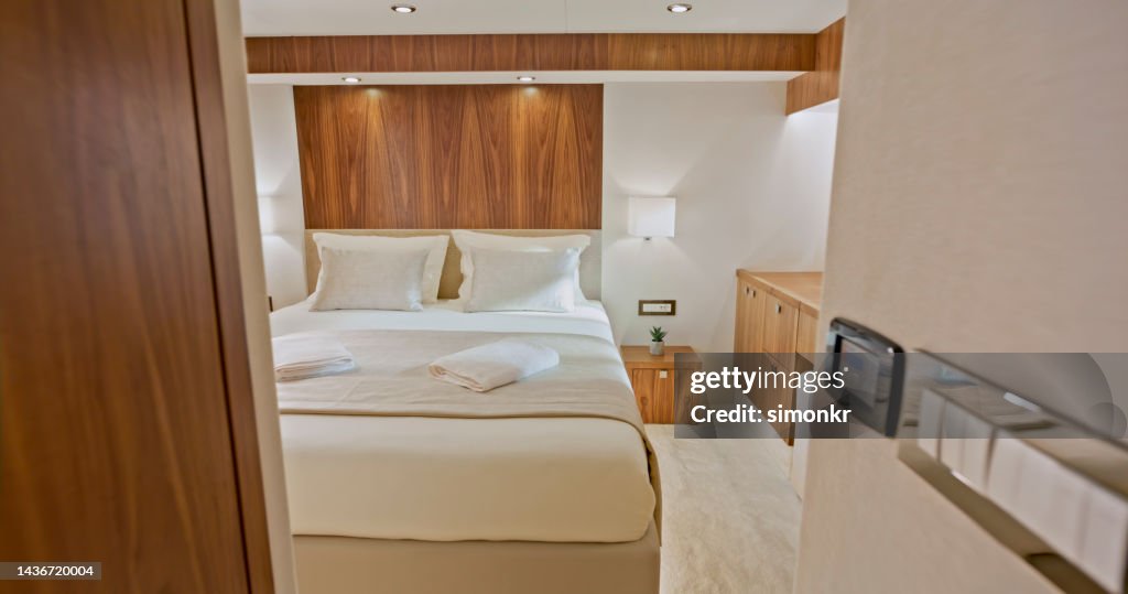 Empty bed in yacht