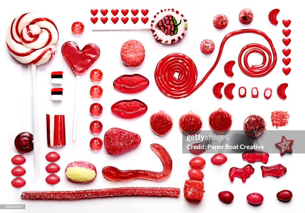 Red Triangle Sweet Grid Of Red Sweets And Candy Gummy Treats Food High-Res Stock Photo ...