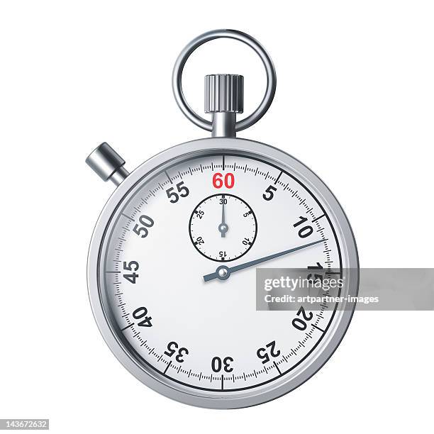 a modern silver stopwatch on white background - chronomètre photos et images de collection