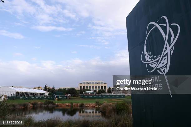 The 18th green is pictured ahead of the Portugal Masters at Dom Pedro Victoria Golf Course on October 26, 2022 in Quarteira, Portugal.