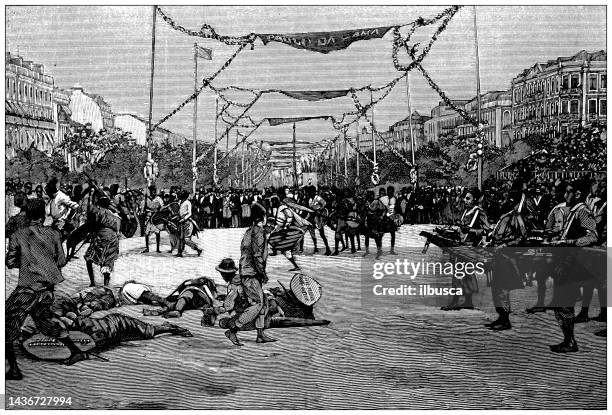 antique image: celebration of the centenary of vasco de gama, lisbon, congolese people - centennial classic stock illustrations