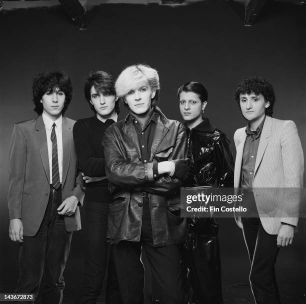 English band Japan posed in London in October 1980. Left to right: Richard Barbieri, Steve Jansen, David Sylvian, Mick Karn and Rob Dean.