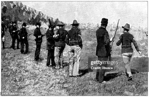 antique image: spanish american war, recruitment and training - bootcamp training stock illustrations