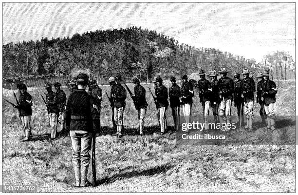 antique image: spanish american war, recruitment and training - bootcamp training stock illustrations