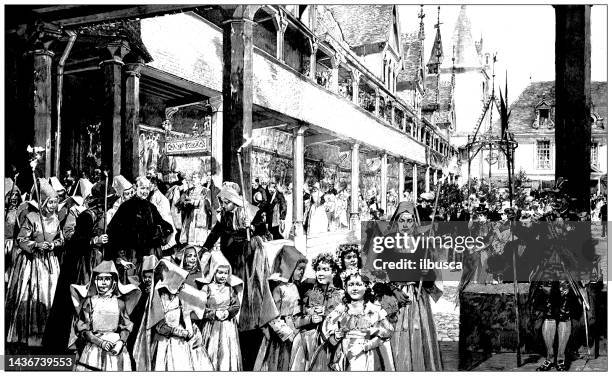 ancient image: corpus christi at the hospital of beaune - beaune france stock illustrations