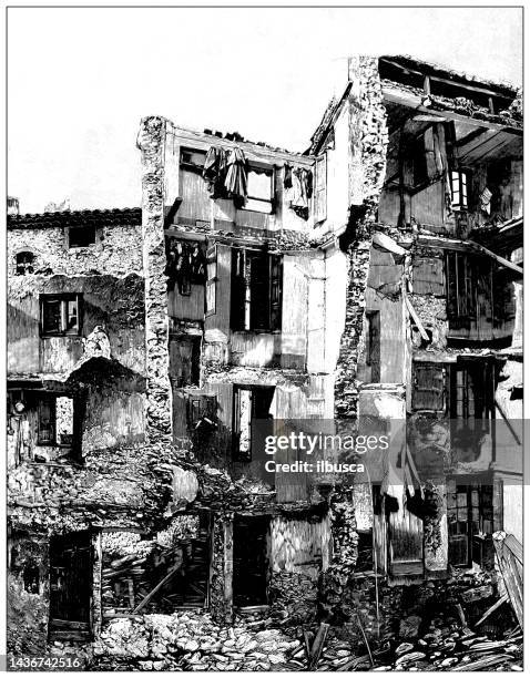 antique image: biot (var) disaster - ruined stock illustrations