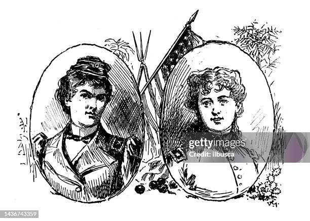 antique image: spanish american war, colonel ely and captain whittington - nurse conflict stock illustrations