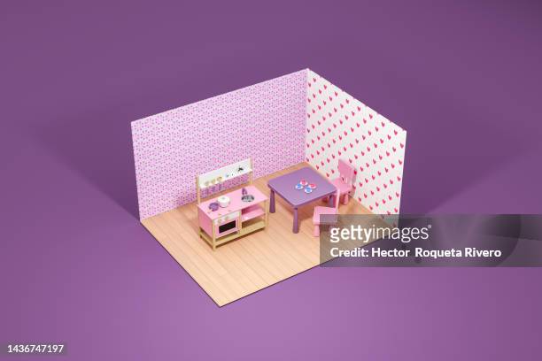 3d render of sequence of images of a kitchen with furniture being created, architecture concept - house cross section stock pictures, royalty-free photos & images