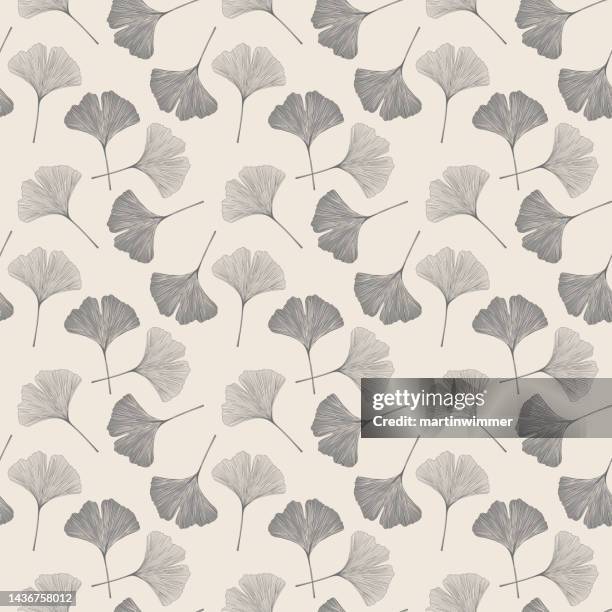 stockillustraties, clipart, cartoons en iconen met seamless ginkgo pattern - martinwimmer