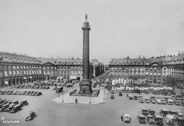 The Place Vendome in the 1st arrondissement of Paris, circa 1925. In the centre is the Vendome Column, erected by Napoleon I to commemorate his...