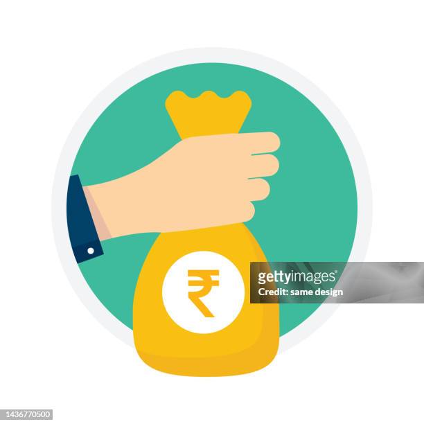 handhaltender geldbeutel mit indischem rupie-system - indian currency stock-grafiken, -clipart, -cartoons und -symbole