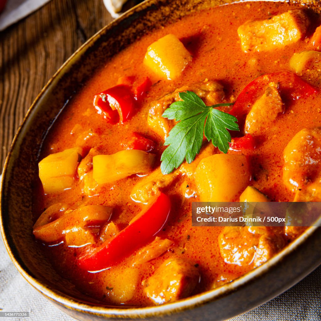 Rustic Hungarian goulash soup with paprika