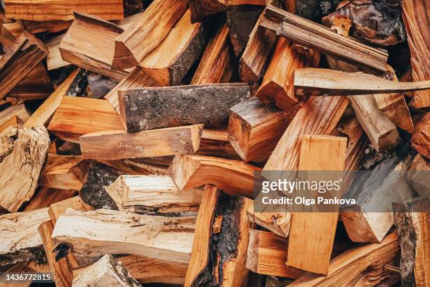 cut firewood top view - leña fotografías e imágenes de stock